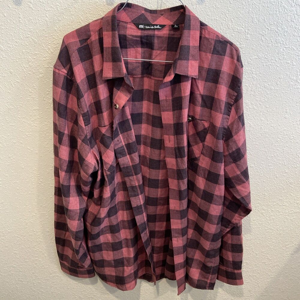 Travis Mathew Flannel Shirt XL Red black Plaid Golf Long Sleeve Button Up